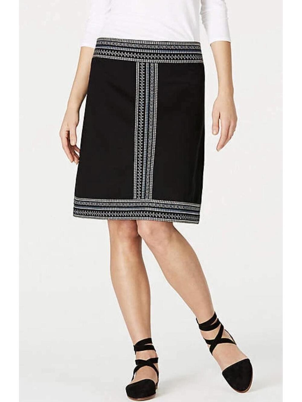 J. Jill Refined Knit Black Skirt with Embroidered Detail Size Medium